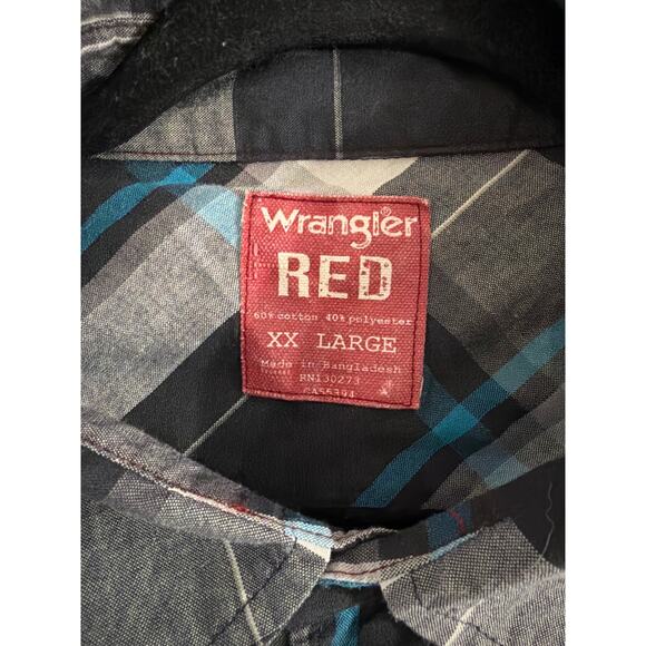Wrangler RED Men's Black Blue Long Sleeve Button Down Shirt Size XX Large 2X - Picture 4 of 5